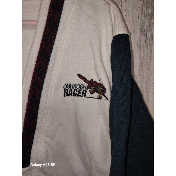 Vintage Oshkosh Racer Embroidered Airplane Cardigan Sweatshirt Size 4 Boys - Picture 2 of 5